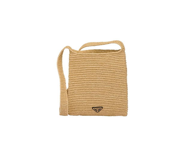 Prada Prada Crochet Bag In Raffia-Effect Yarn With Embroidered Lettering Logo And Enameled Metal Triangle Logo Natural - view 2