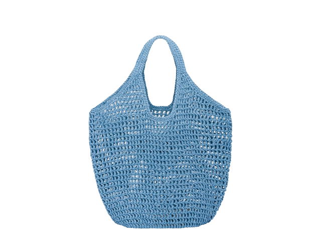 Prada Prada Crochet Tote Bag In Raffia-Effect Yarn With Embroidered Lettering Logo On The Front Light Blue - view 2