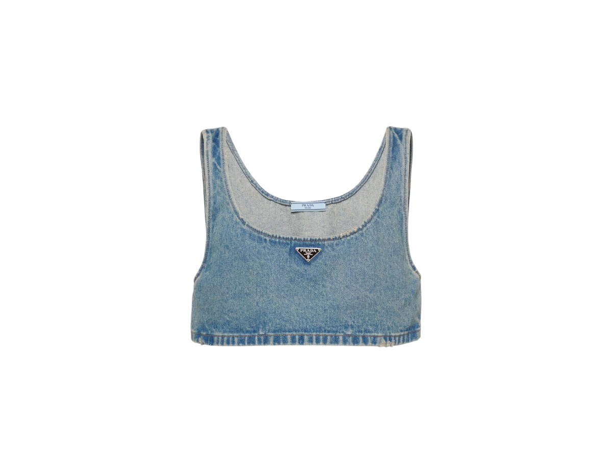 Prada Prada Denim Top In Washed Denim-Triangle Logo