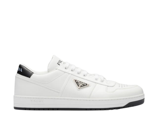 Prada Prada Downtown Leather Sneakers With Enamel Triangle Logo White Black - view 1
