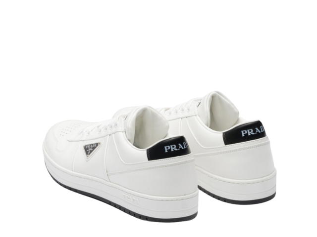 Prada Prada Downtown Leather Sneakers With Enamel Triangle Logo White Black - view 2