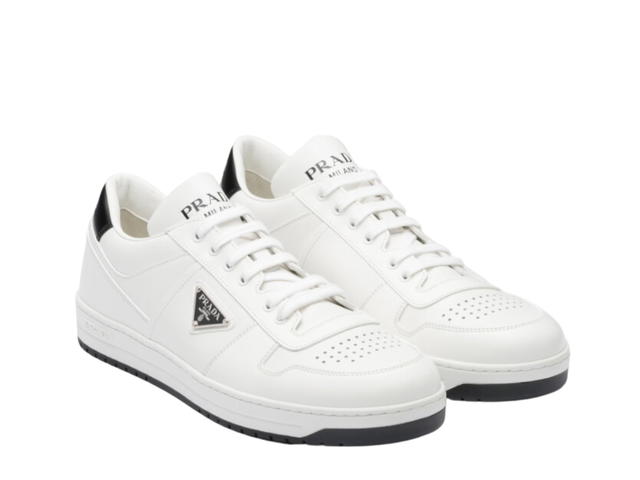 Prada Prada Downtown Leather Sneakers With Enamel Triangle Logo White Black - view 3