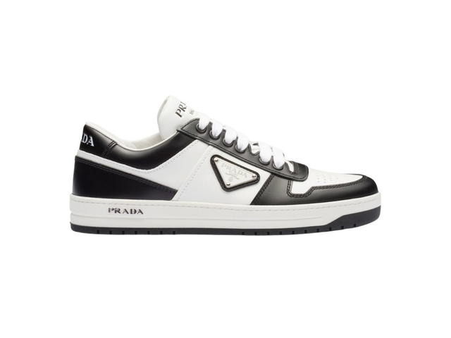 Prada Prada Downtown Leather Sneakers With Enameled Metal Triangle Logo White-Black (W) - view 1