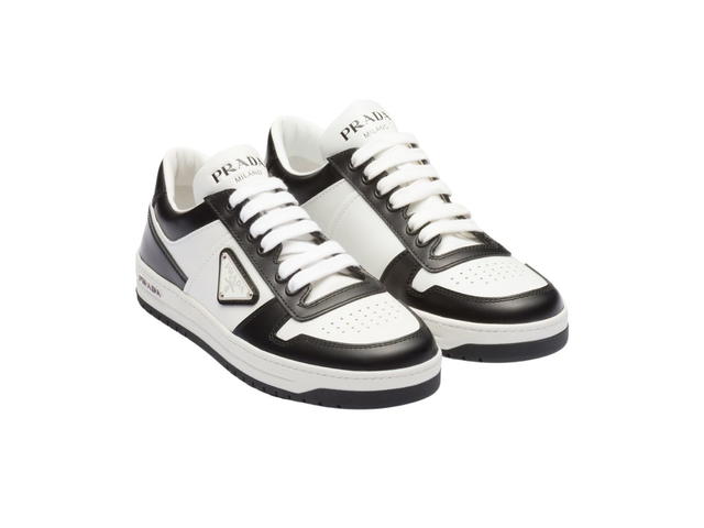 Prada Prada Downtown Leather Sneakers With Enameled Metal Triangle Logo White-Black (W) - view 2