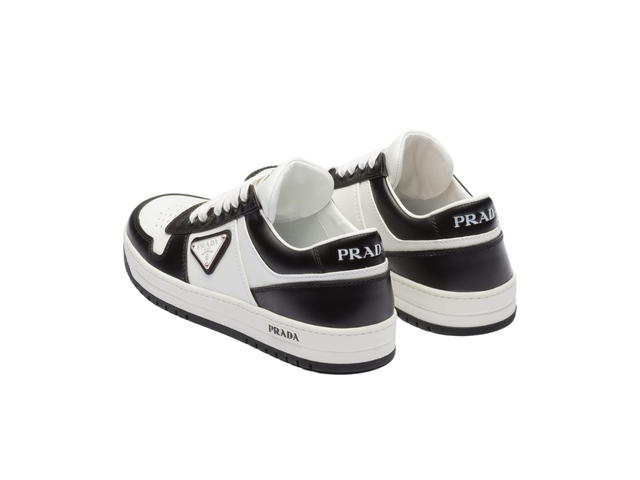 Prada Prada Downtown Leather Sneakers With Enameled Metal Triangle Logo White-Black (W) - view 3