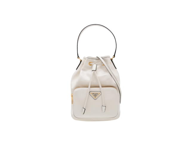Prada Prada Duet Re-Nylon Shoulder Bag With Enameled Metal Triangle Logo And Metal Hardware White - view 1