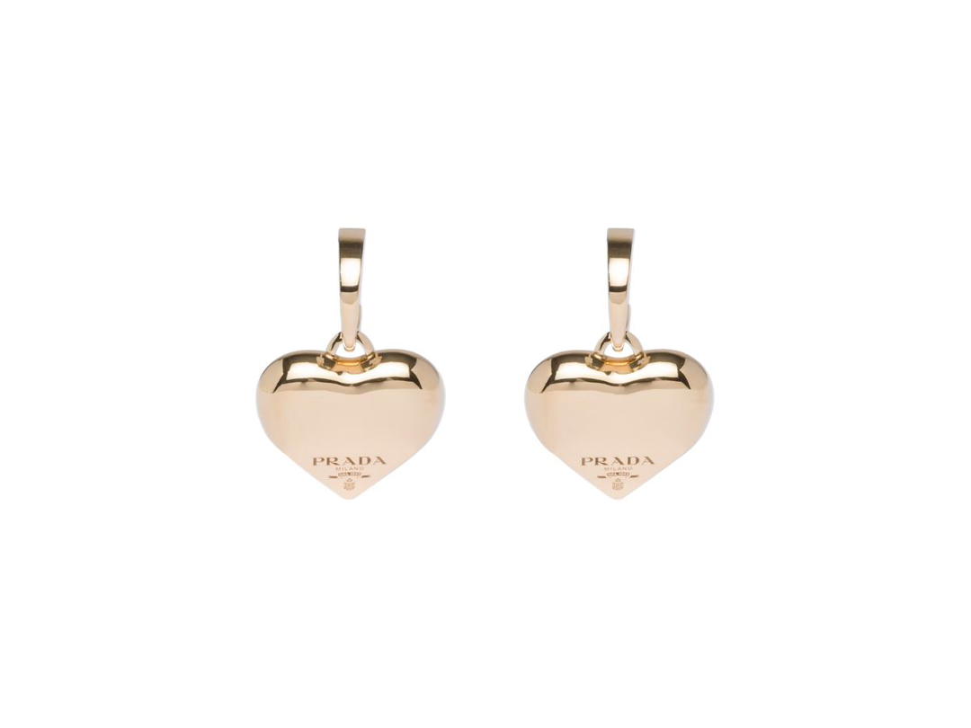Prada Prada Eternal Gold Medium Drop Earrings In Heart Pendant With Logo Yellow Gold