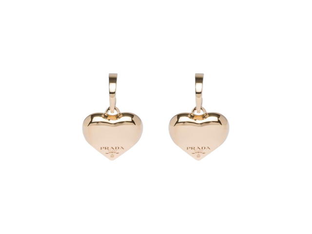 Prada Prada Eternal Gold Medium Drop Earrings In Heart Pendant With Logo Yellow Gold - view 1