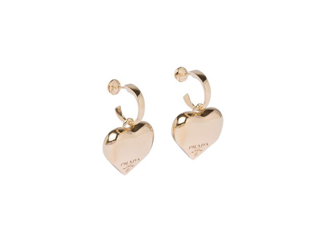 Prada Prada Eternal Gold Medium Drop Earrings In Heart Pendant With Logo Yellow Gold - view 2