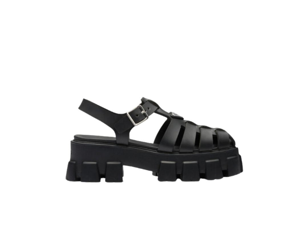 Prada Prada Foam Rubber Sandals With Enameled Metal Triangle Logo Black (W)