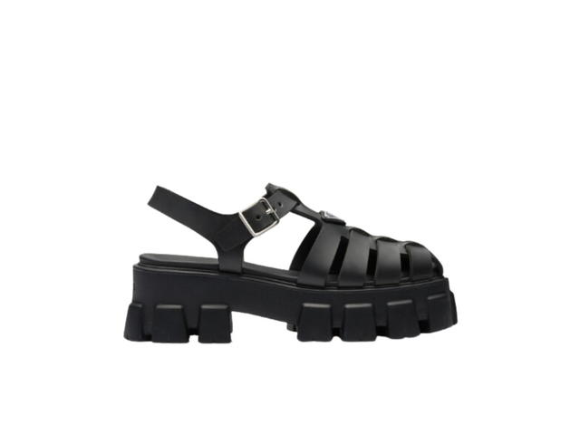 Prada Prada Foam Rubber Sandals With Enameled Metal Triangle Logo Black (W) - view 1