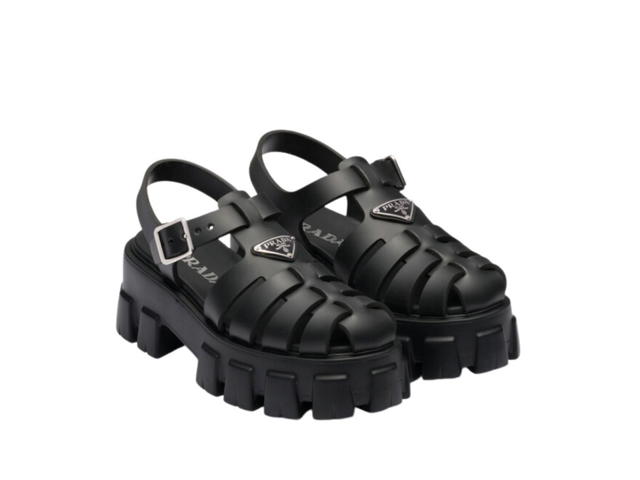 Prada Prada Foam Rubber Sandals With Enameled Metal Triangle Logo Black (W) - view 2