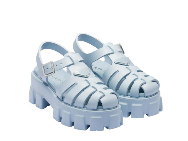 Prada Prada Foam Rubber Sandals With Enameled Metal Triangle Logo Light Blue (W) - view 2