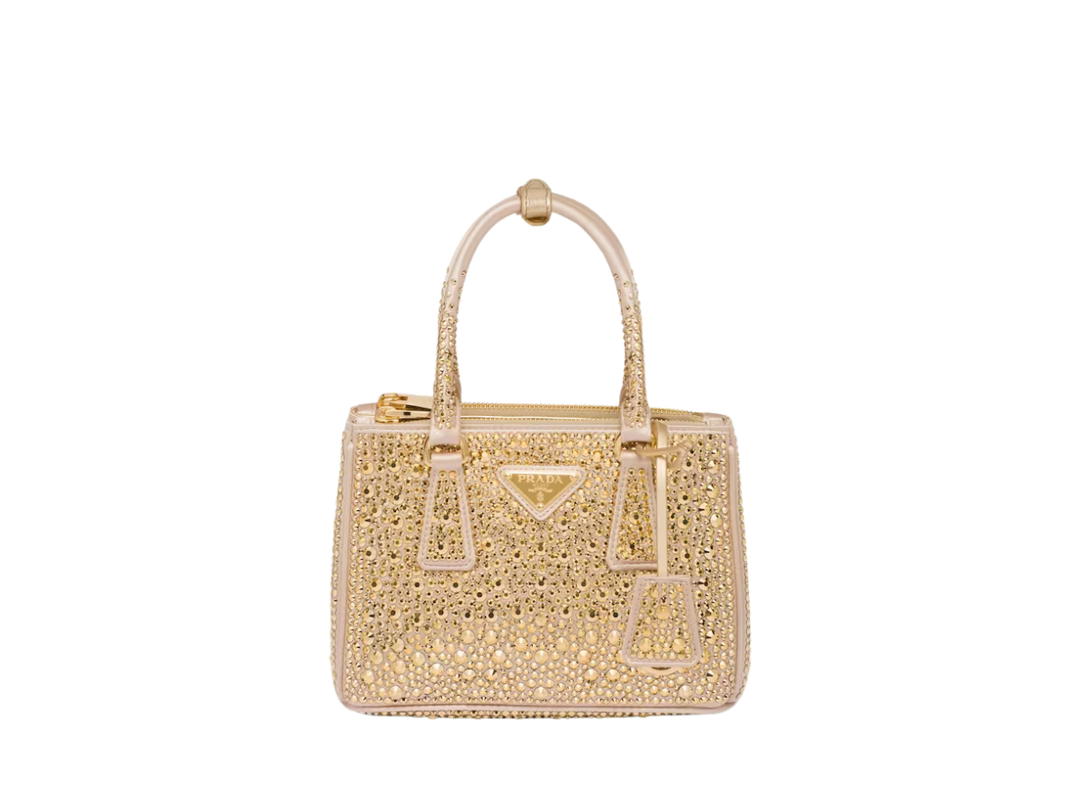 Prada Prada Galleria Satin Mini-Bag With Crystals and Enameled metal Triangle Logo Platinum