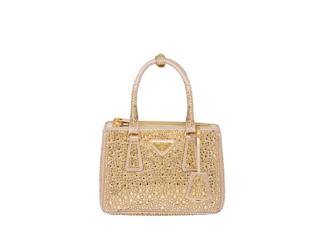 Prada Prada Galleria Satin Mini-Bag With Crystals and Enameled metal Triangle Logo Platinum - view 1