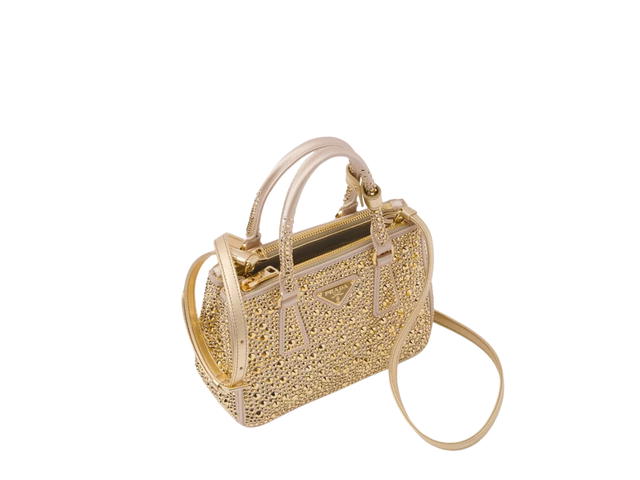 Prada Prada Galleria Satin Mini-Bag With Crystals and Enameled metal Triangle Logo Platinum - view 2