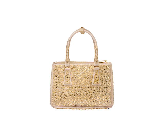 Prada Prada Galleria Satin Mini-Bag With Crystals and Enameled metal Triangle Logo Platinum - view 3