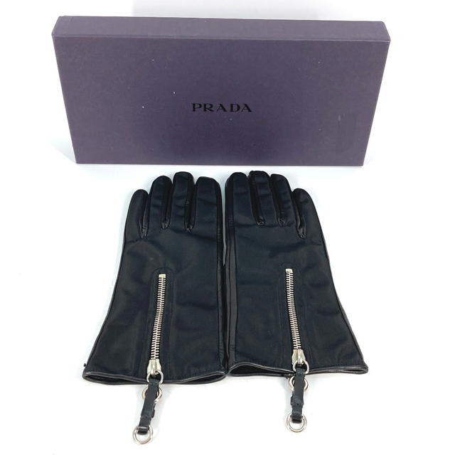 Prada PRADA Glove Zip gloves Lambskin Leather Black - view 3