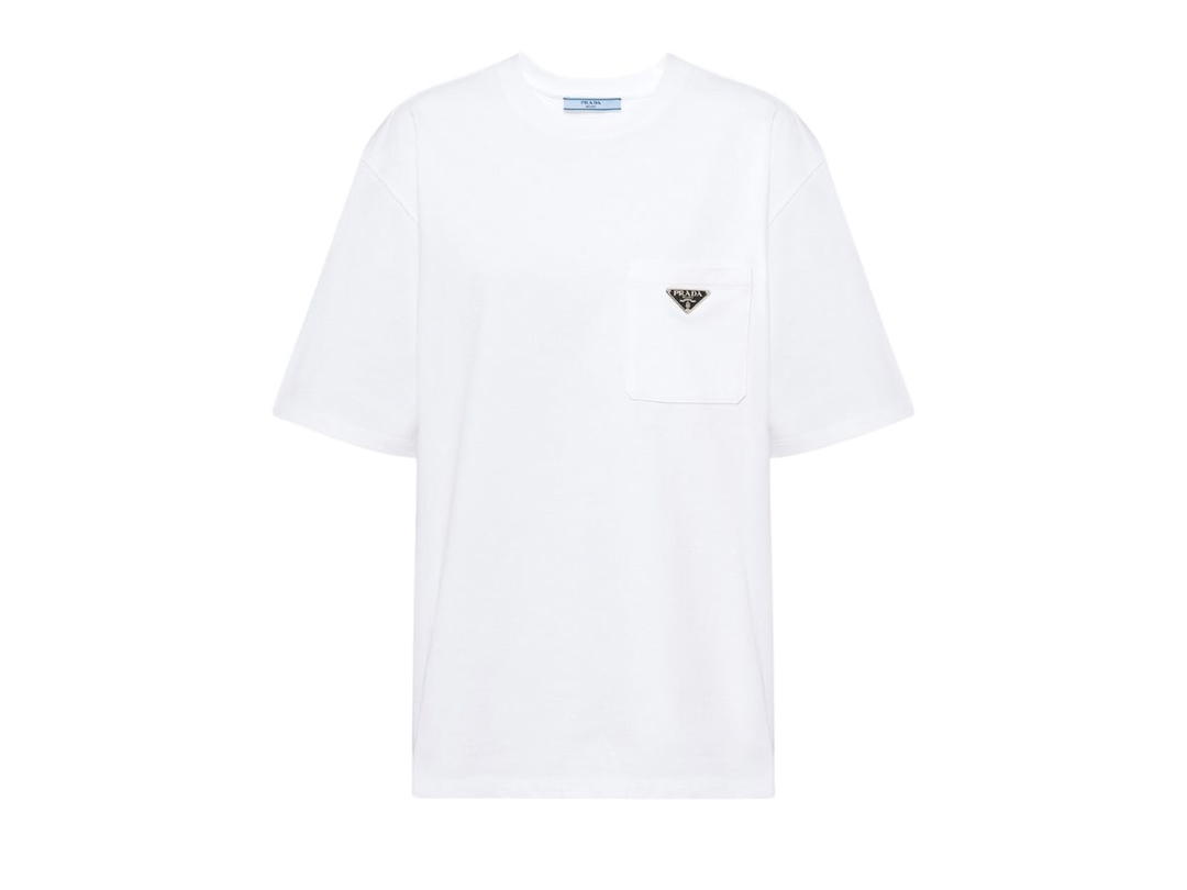 Prada Prada Jersey T-Shirt With Enameled Metal Triangle Logo White