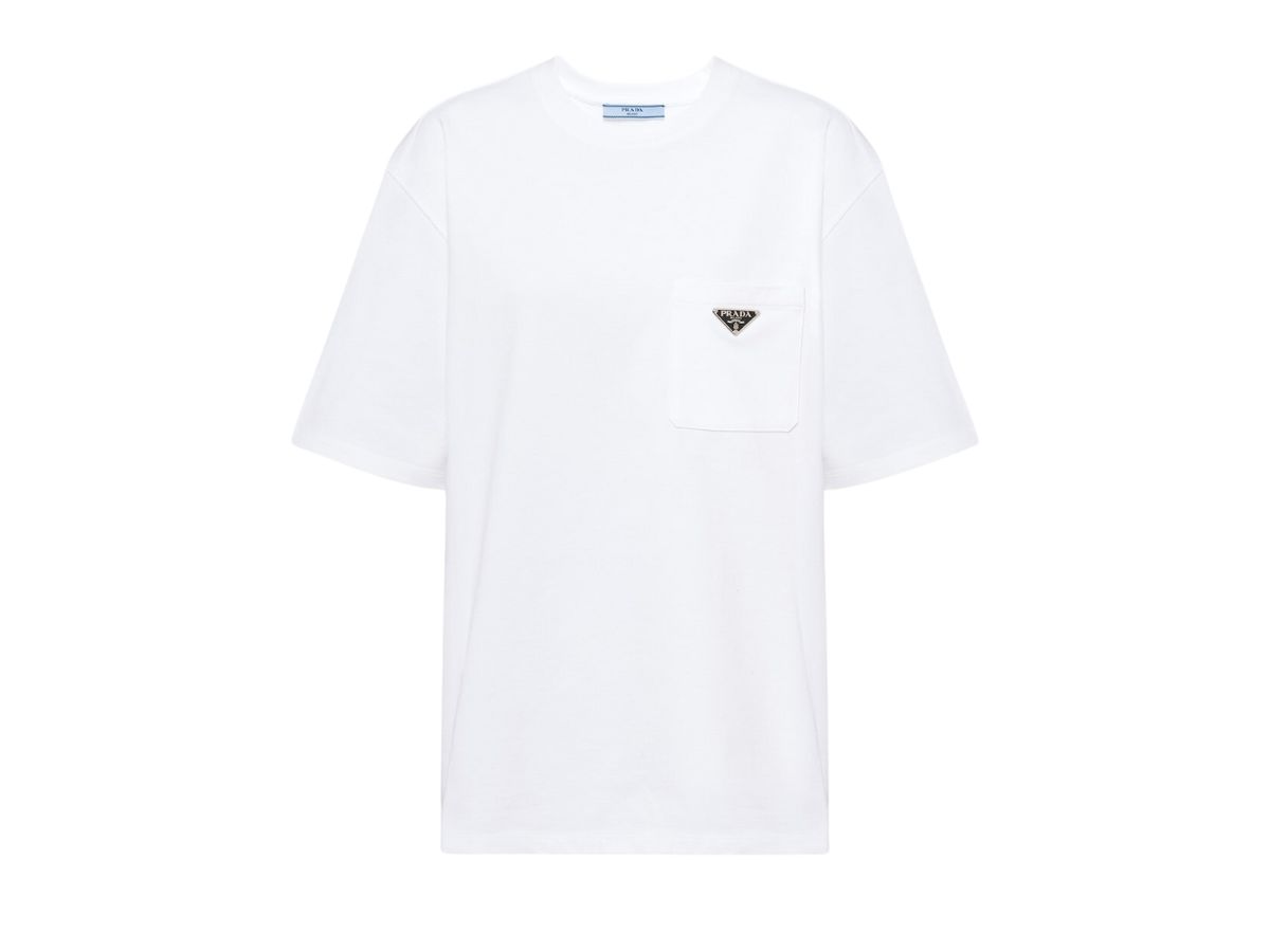 Prada Prada Jersey T-Shirt With Enameled Metal Triangle Logo White