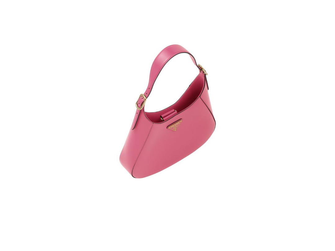 Prada Prada Leather Shoulder Bag With Enameled Metal Triangle Logo And Metal Hardware Begonia