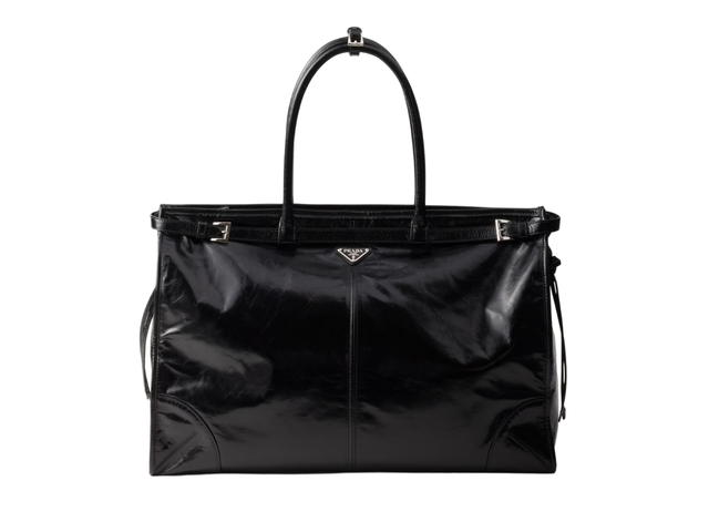 Prada Prada Leather Tote Bag In Black Calfskin With Enameled Metal Triangle Logo On The Front Black - view 1