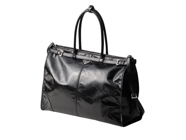 Prada Prada Leather Tote Bag In Black Calfskin With Enameled Metal Triangle Logo On The Front Black - view 2