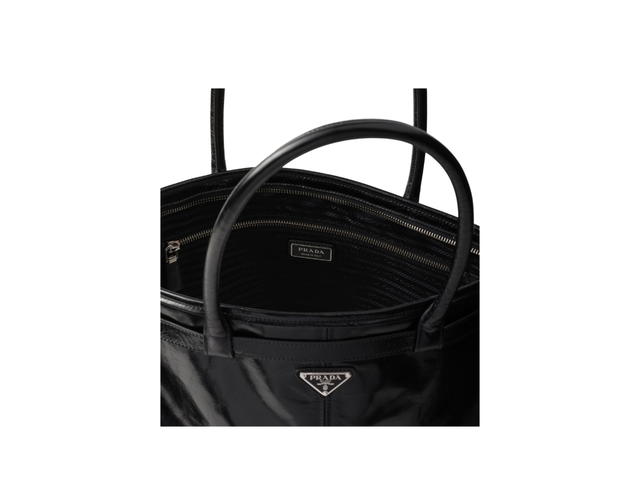 Prada Prada Leather Tote Bag In Black Calfskin With Enameled Metal Triangle Logo On The Front Black - view 4