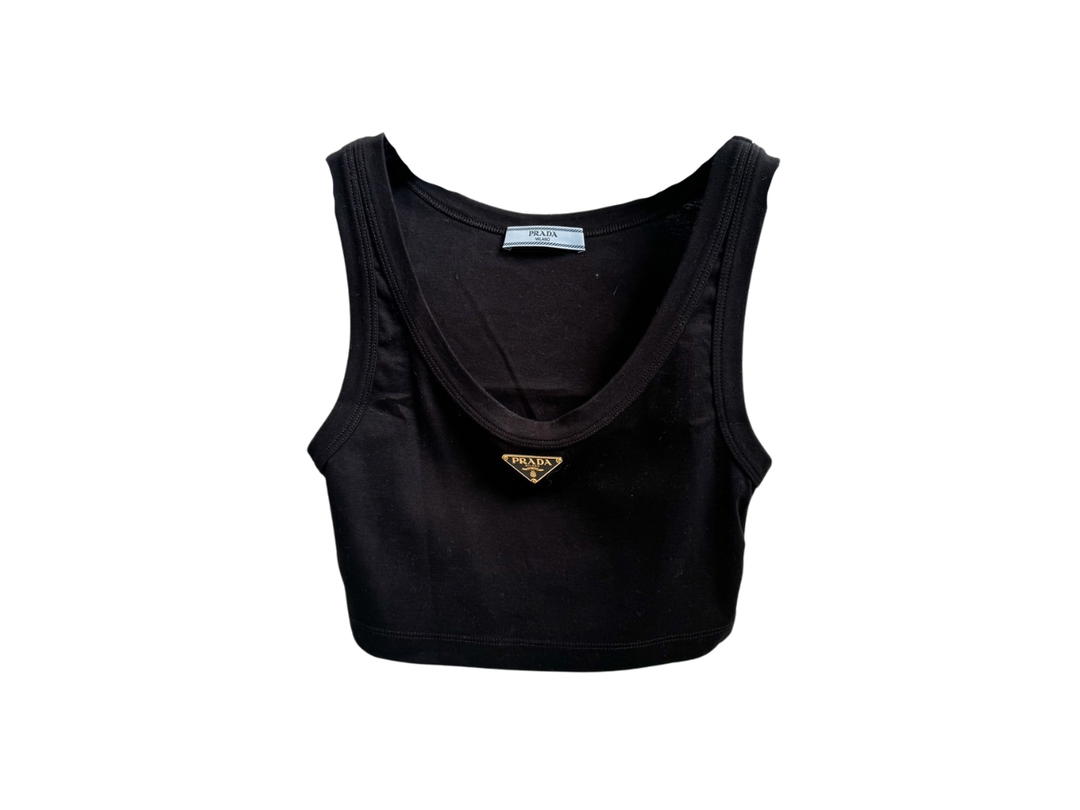 Prada Prada Logo Cotton Crop Top Black