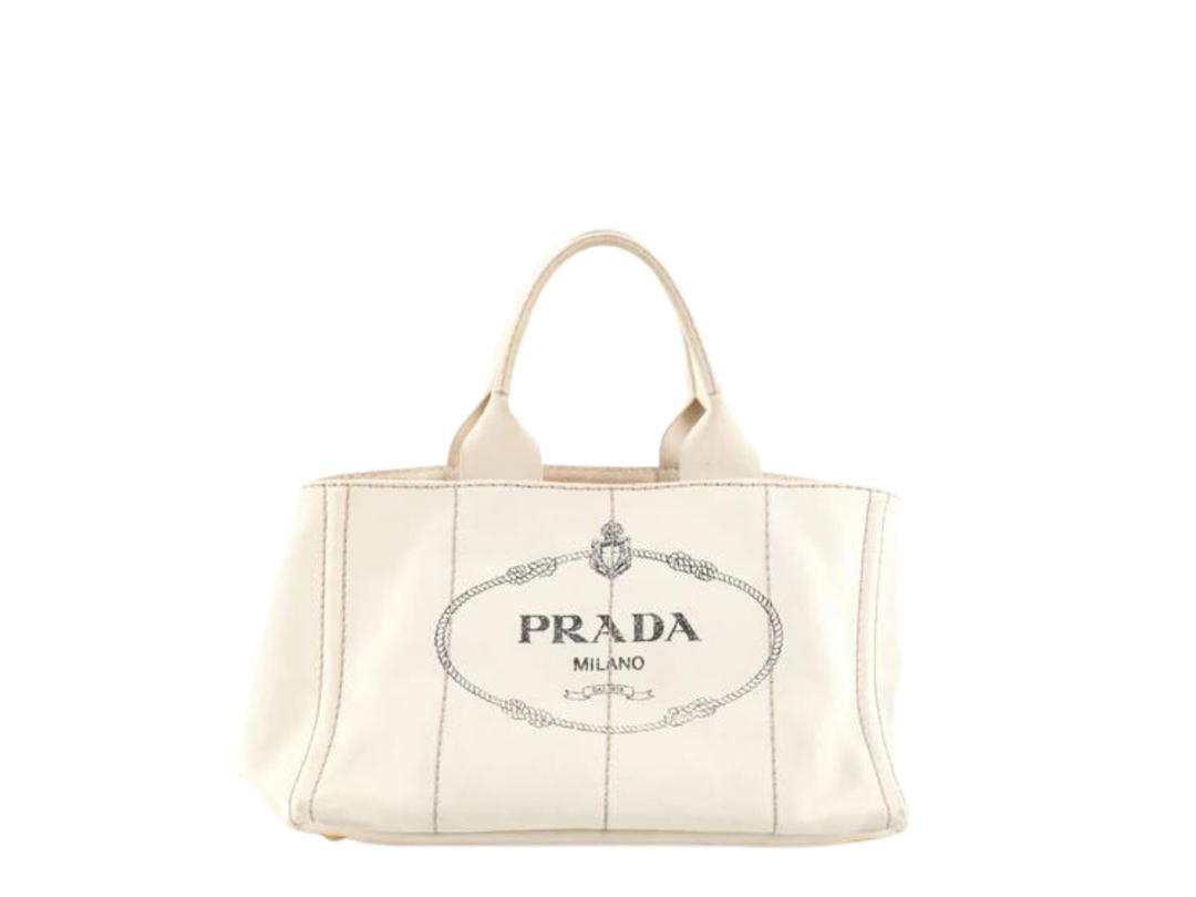 Prada Prada Medium Canapa Tote In Canvas With Gold-tone Hardware Neutral