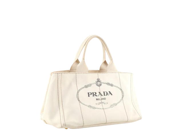 Prada Prada Medium Canapa Tote In Canvas With Gold-tone Hardware Neutral - view 3