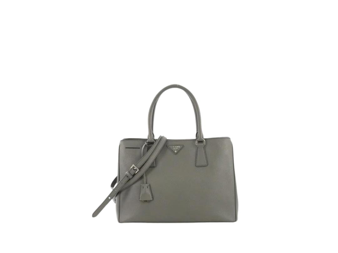 Prada Prada Medium Gardener's Tote Bag In Saffiano Leather With Silver Tone Hardware Gray