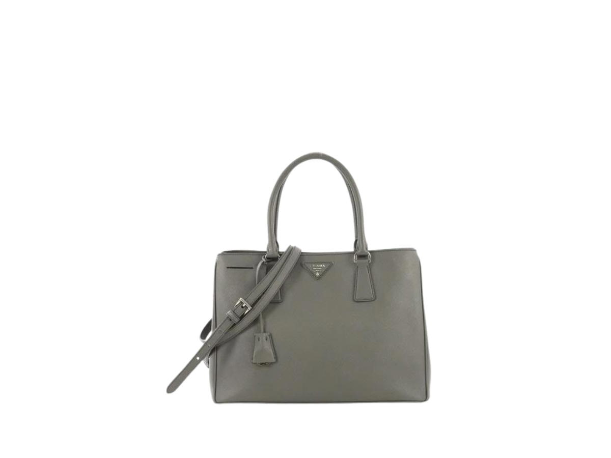 Prada Prada Medium Gardener's Tote Bag In Saffiano Leather With Silver Tone Hardware Gray