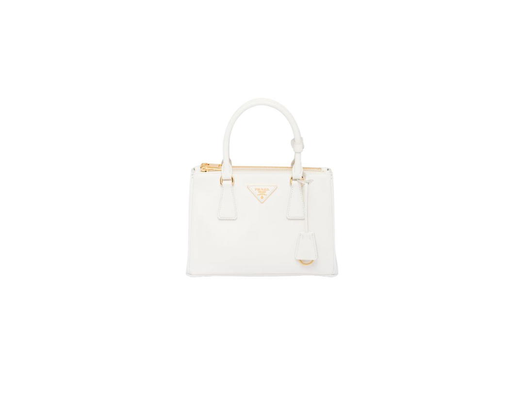 Prada Prada Medium Prada Galleria Saffiano Leather Bag With Metal Lettering Logo White