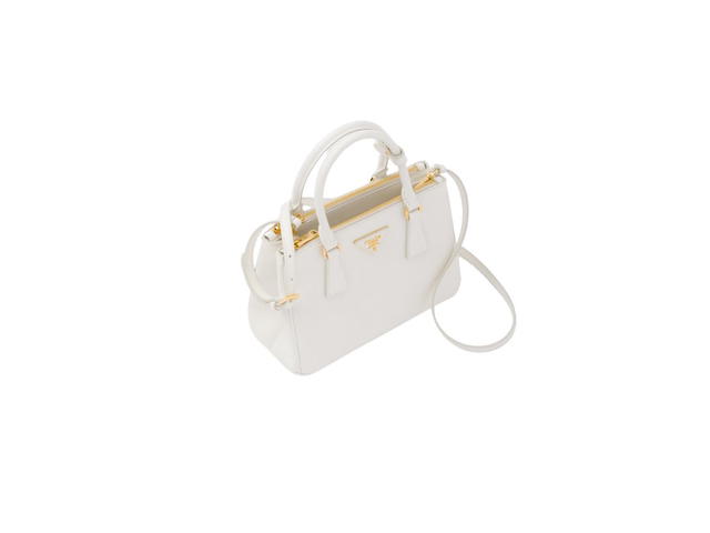 Prada Prada Medium Prada Galleria Saffiano Leather Bag With Metal Lettering Logo White - view 2