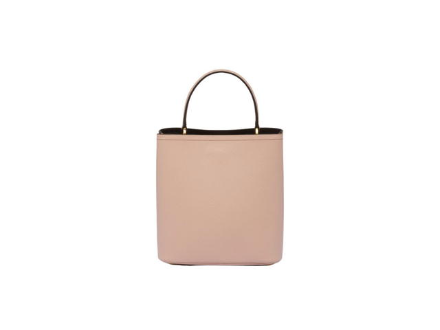 Prada Prada Medium Saffiano Leather Prada Panier Bag With Metal Lettering Logo And Metal Hardware Powder Pink-Black - view 3