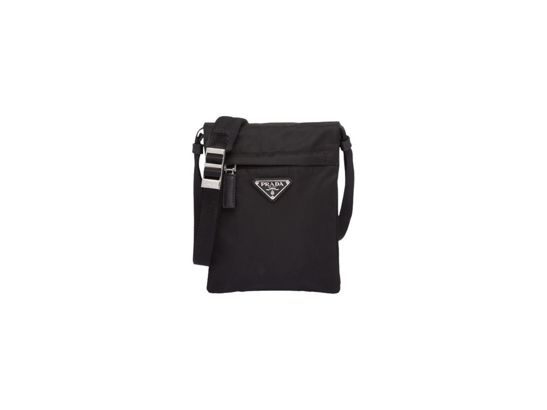 Prada Prada Messenger Bag In Nylon With Enameled Metal Triangle Logo Black