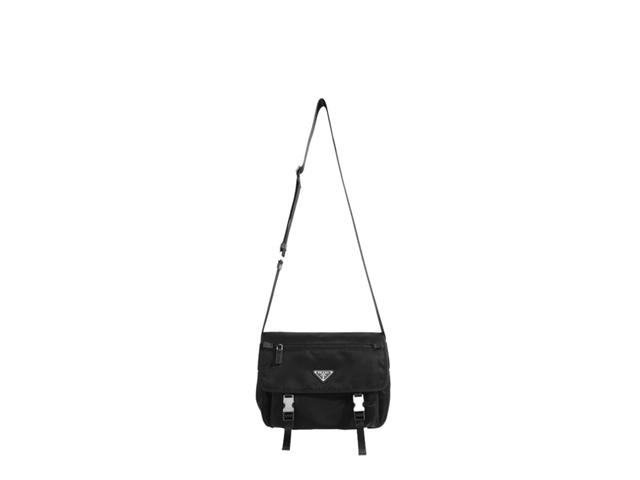 Prada Prada Messenger Bag In Re-Nylon And Saffiano Leather With Enameled Metal Triangle Logo On Flap Black - view 2