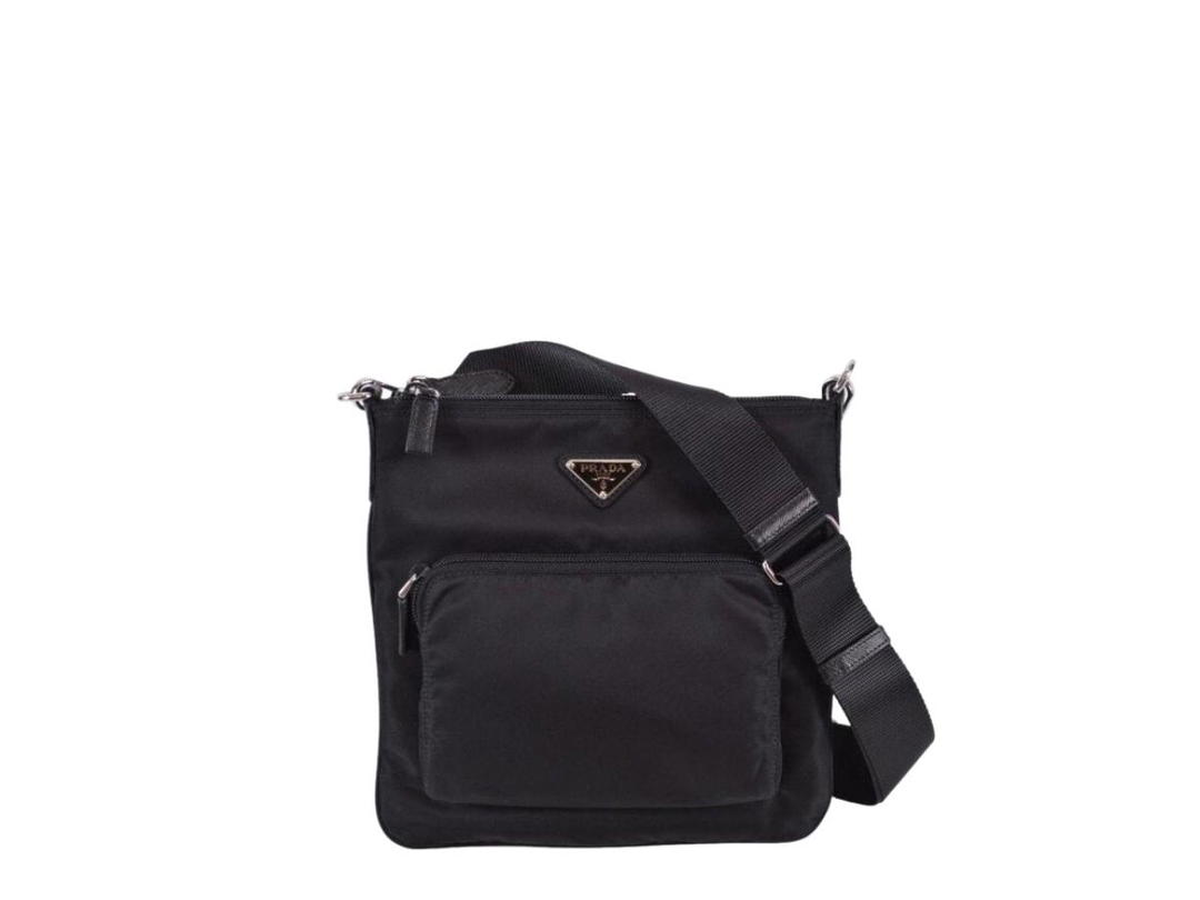 Prada Prada Messenger Bag In Tessuto Nylon With Logo And Silver-Tone Hardware Black
