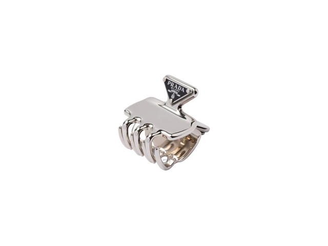 Prada Prada Metal Hair Clip In Steel Gray With Signature Enameled Metal Triangle Logo - view 2
