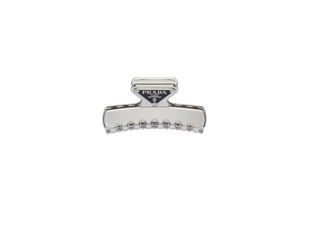 Prada Prada Metal Hair Clip With Enameled Metal Triangle Logo Steel Gray