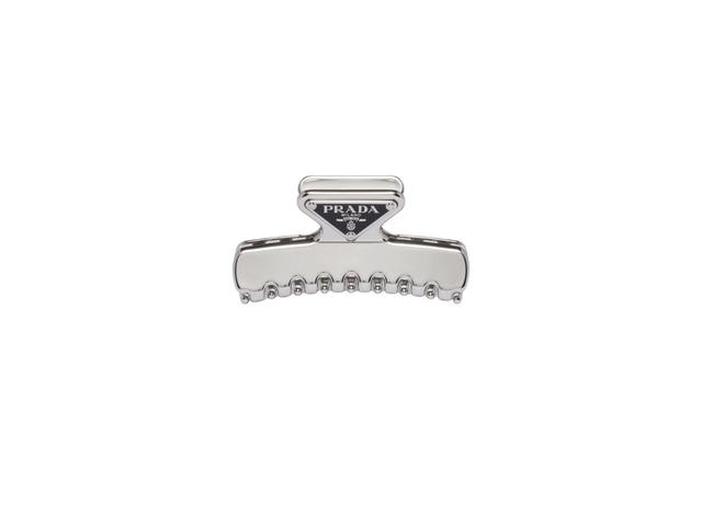 Prada Prada Metal Hair Clip With Enameled Metal Triangle Logo Steel Gray - view 1