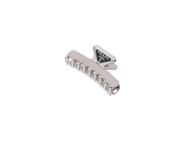 Prada Prada Metal Hair Clip With Enameled Metal Triangle Logo Steel Gray - view 2