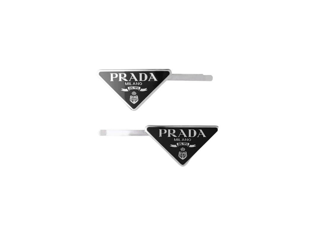 Prada Prada Metal Hair Clips With Enameled Triangle Logo Black