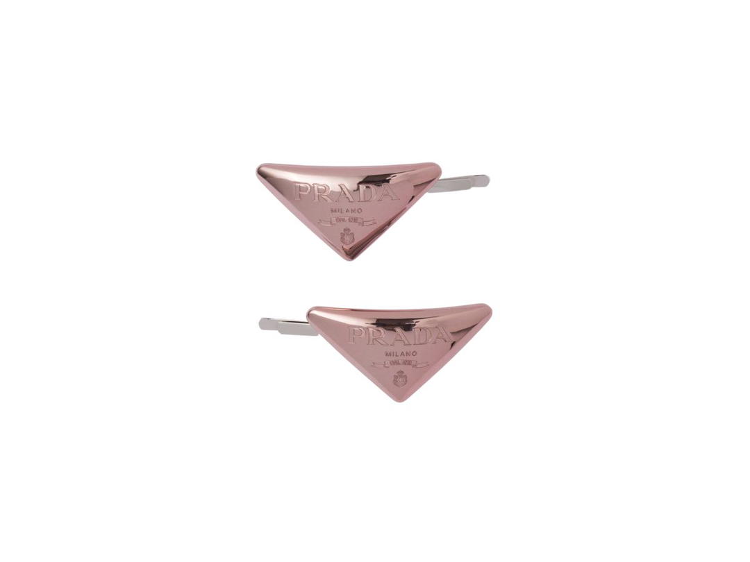 Prada Prada Metal Hair Clips With Engraved Lettering Logo Alabaster Pink