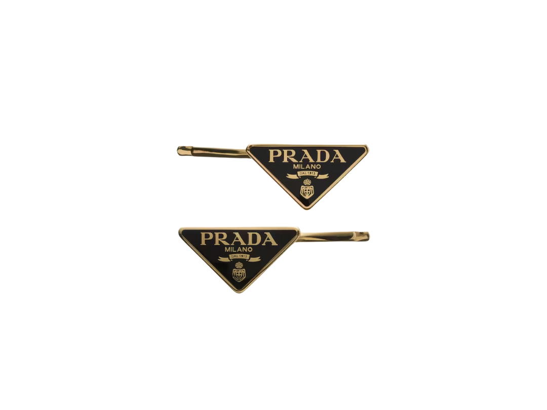 Prada Prada Metal Hair Pins In Enameled Logo Black