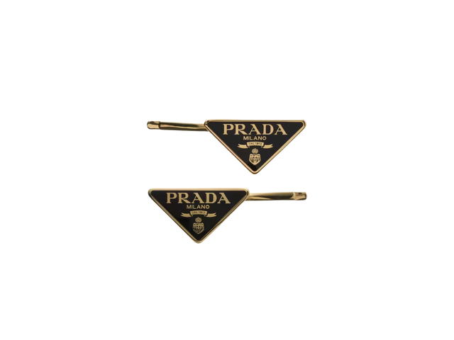 Prada Prada Metal Hair Pins In Enameled Logo Black - view 1