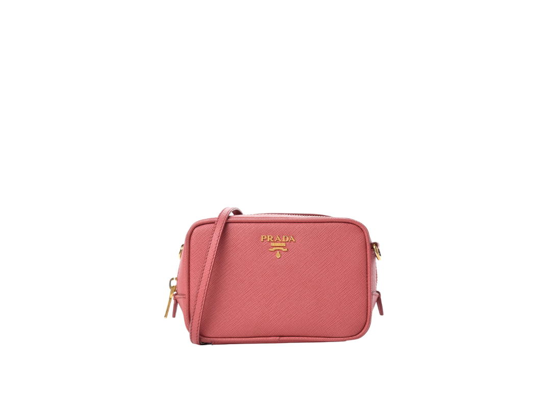 Prada Prada Mini Camera Bag In Saffiano Leather With Gold Metal Hardware Pink