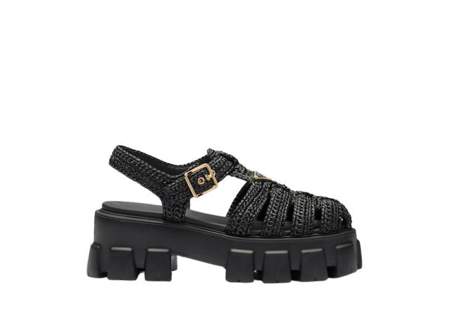 Prada Prada Monolith Crochet Cage Sandals With Enameled Metal Triangle Logo Black (W) - view 1