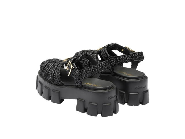 Prada Prada Monolith Crochet Cage Sandals With Enameled Metal Triangle Logo Black (W) - view 3